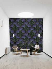 Botanical wall mural with deep tones
