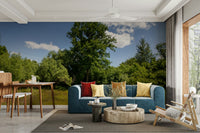 Open sky green forest mural
