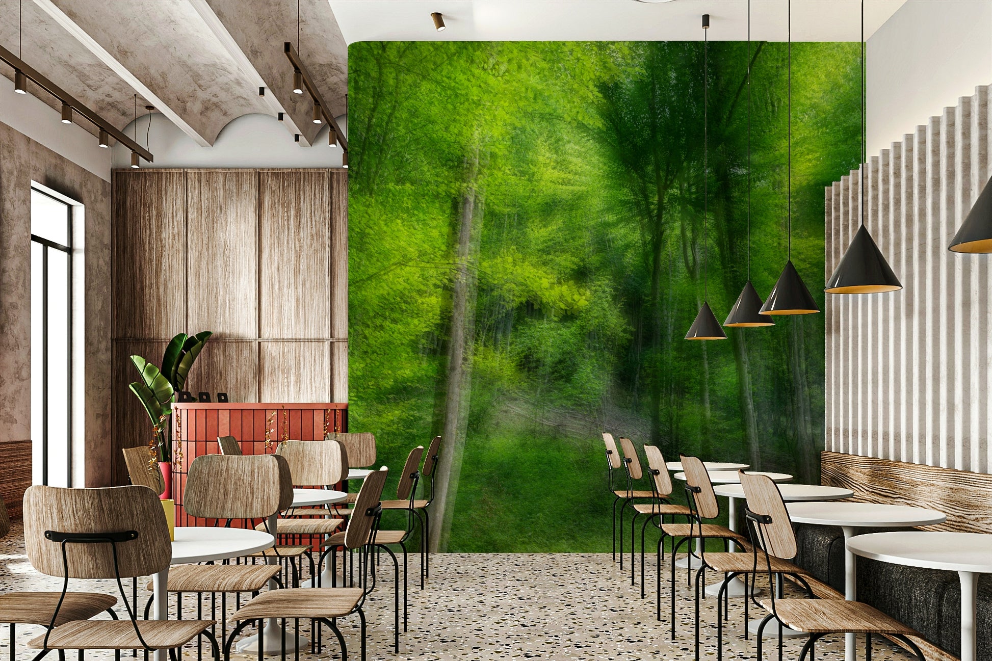 Misty trees wall mural design
