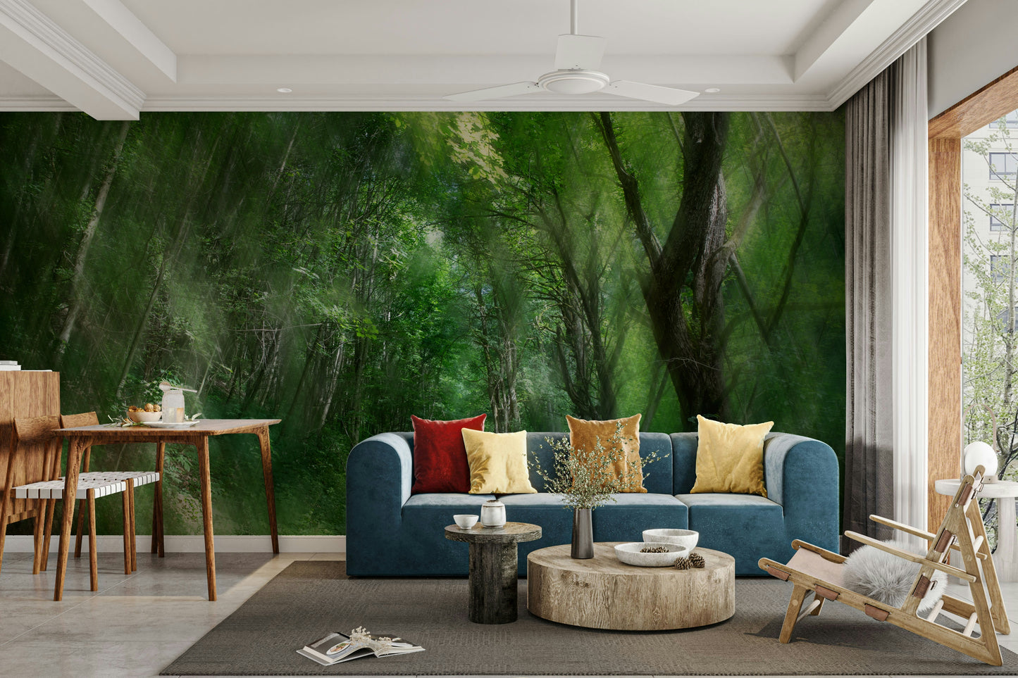 Serene Forest Pathway Art Print | Tranquil Nature Photography | Green Landscape Decor Wall Mural