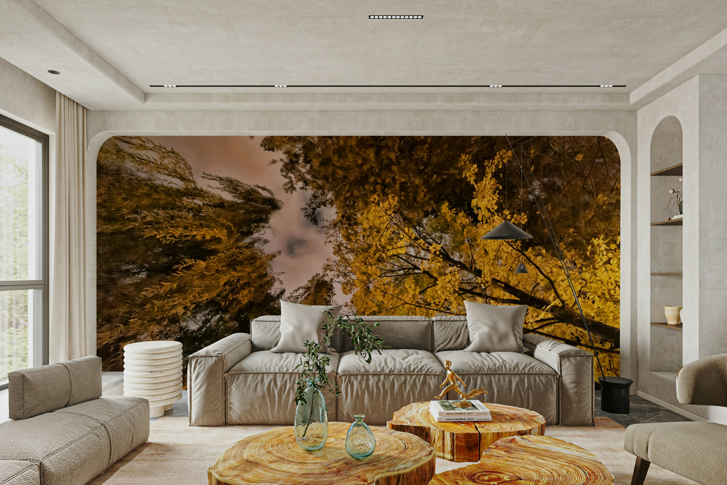 Golden leaves autumn wallpaper mural
