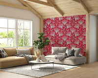 Red botanical wallpaper for interiors
