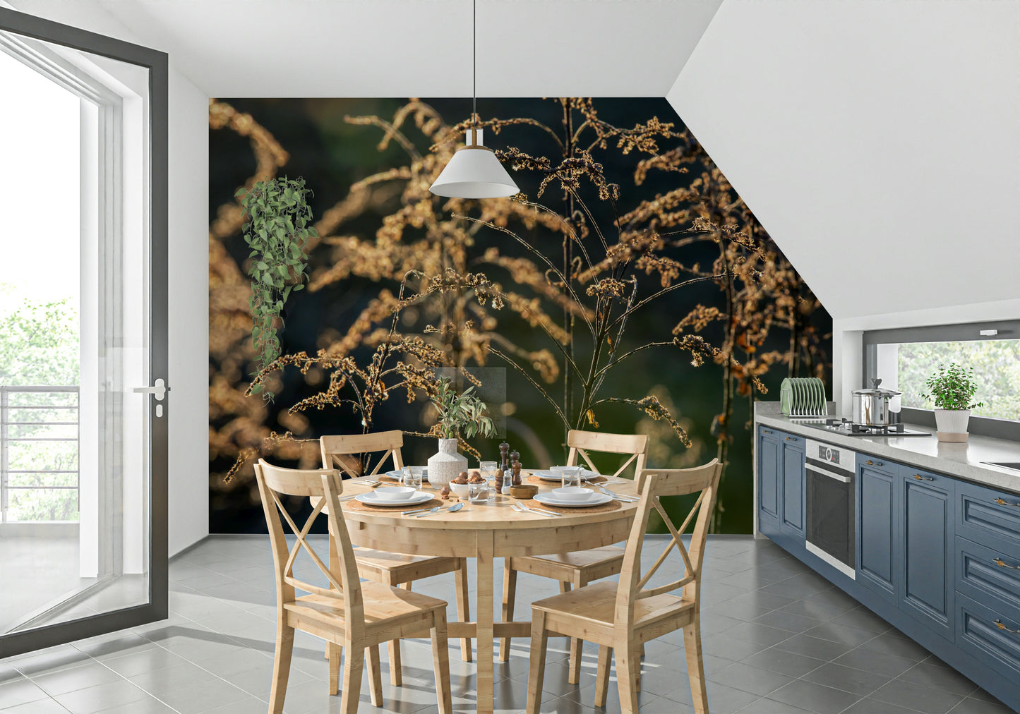 Golden Hour Serenity: Nature's Delicate Flora Photography Wall Mural