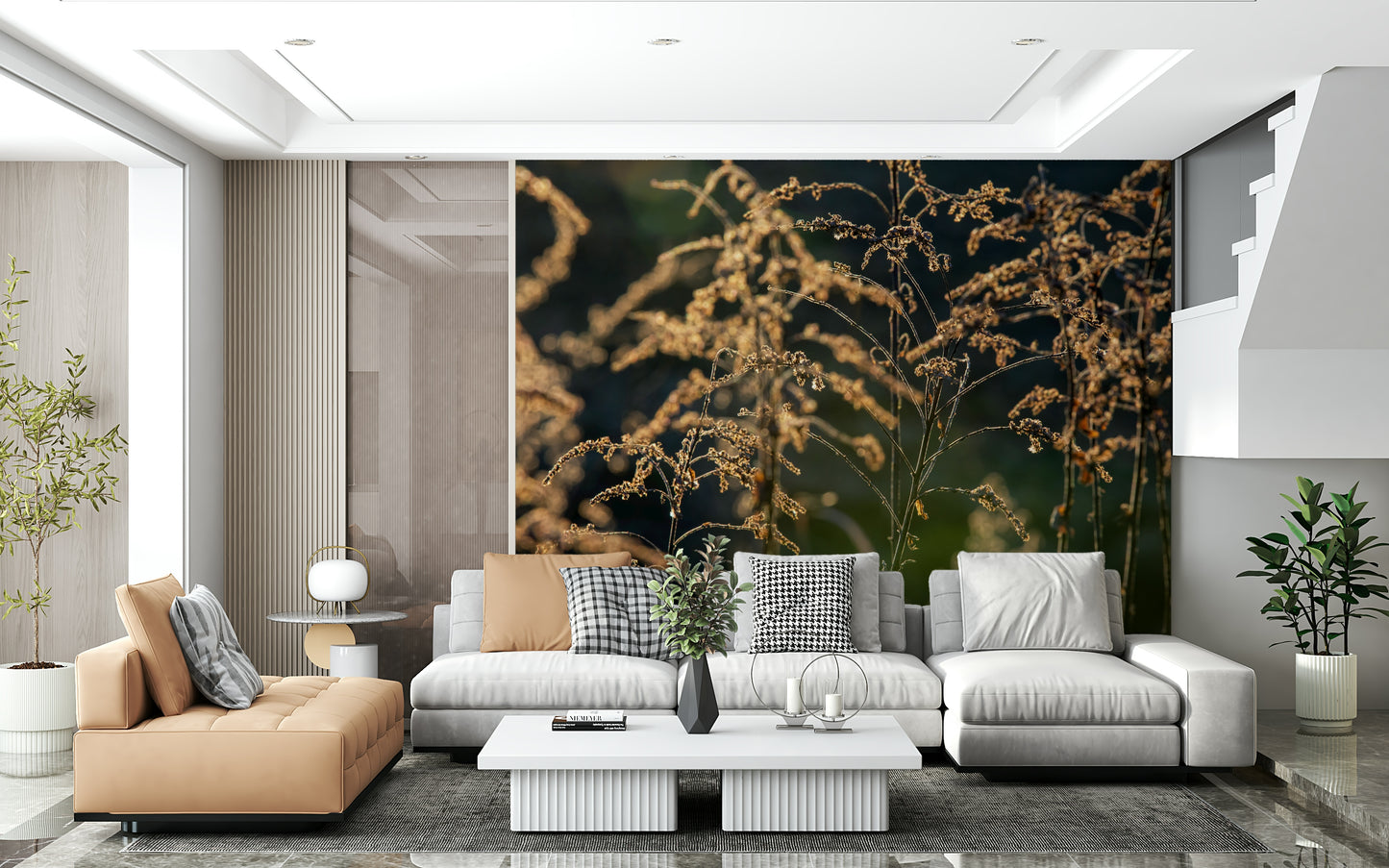 Golden Hour Serenity: Nature's Delicate Flora Photography Wall Mural