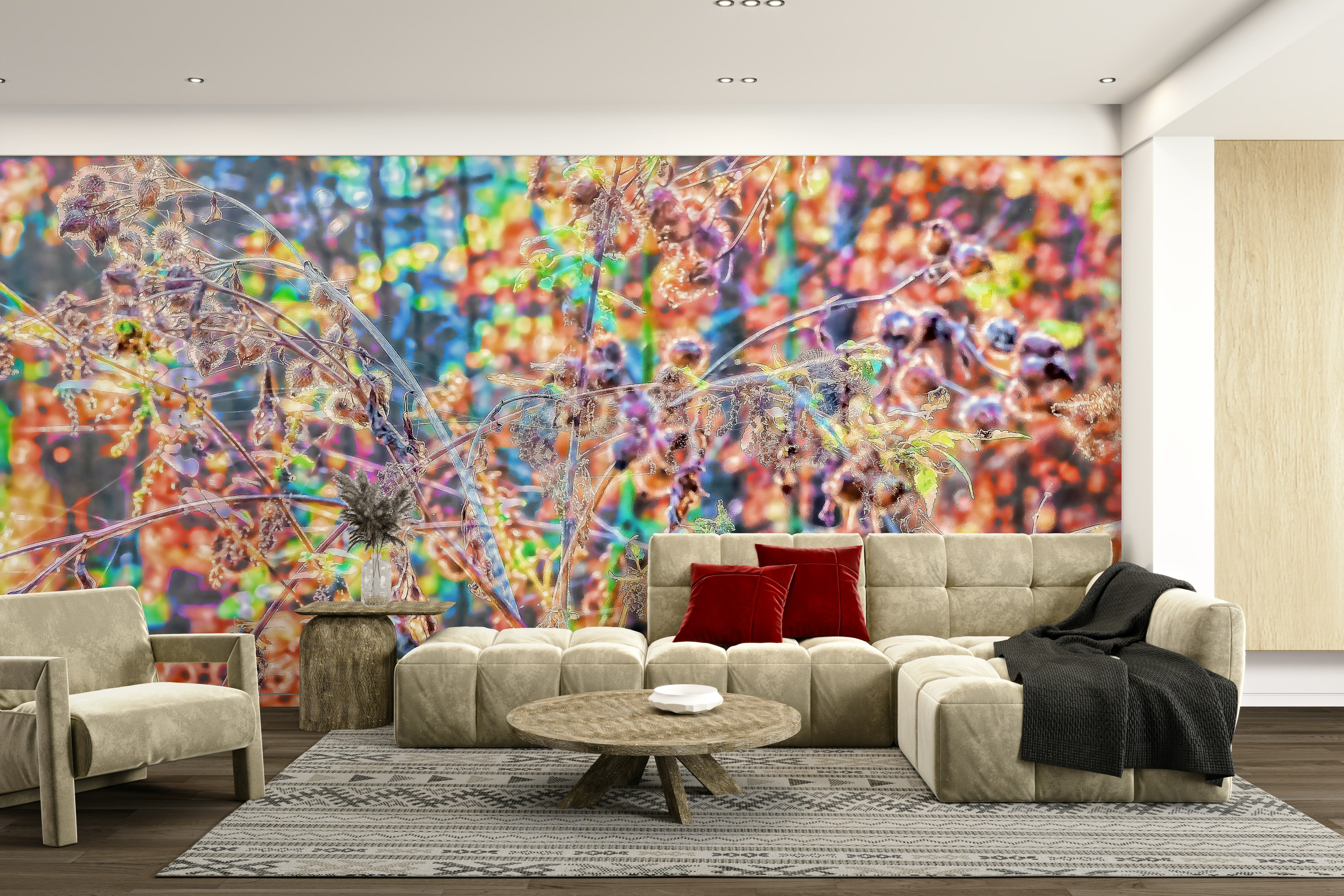 Abstract floral design with vibrant colors.

