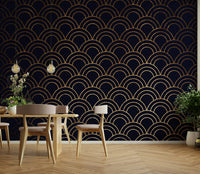 Silhouettes of marine life or coral formations.
