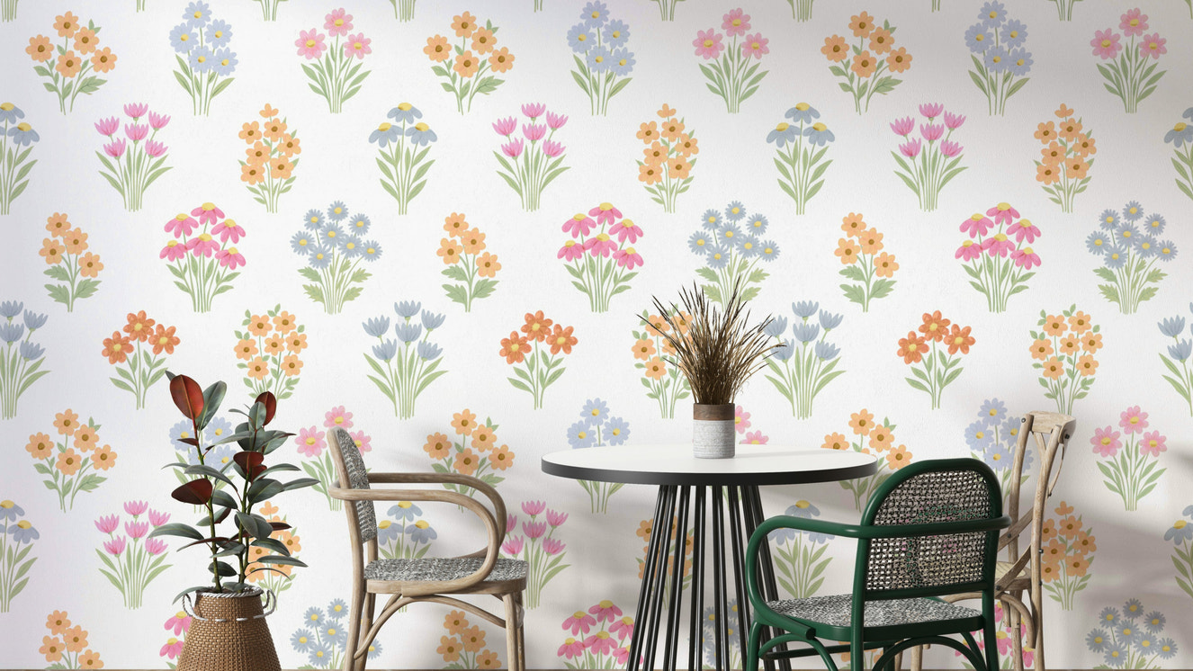 Whimsical Pastel Flowers Cottagecore Folk Floral Bouquet Wallpaper.
