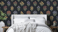 Dark Academia Folk Floral Bouquet Wallpaper on a wall.

