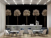 Five allium seed heads in a row.

