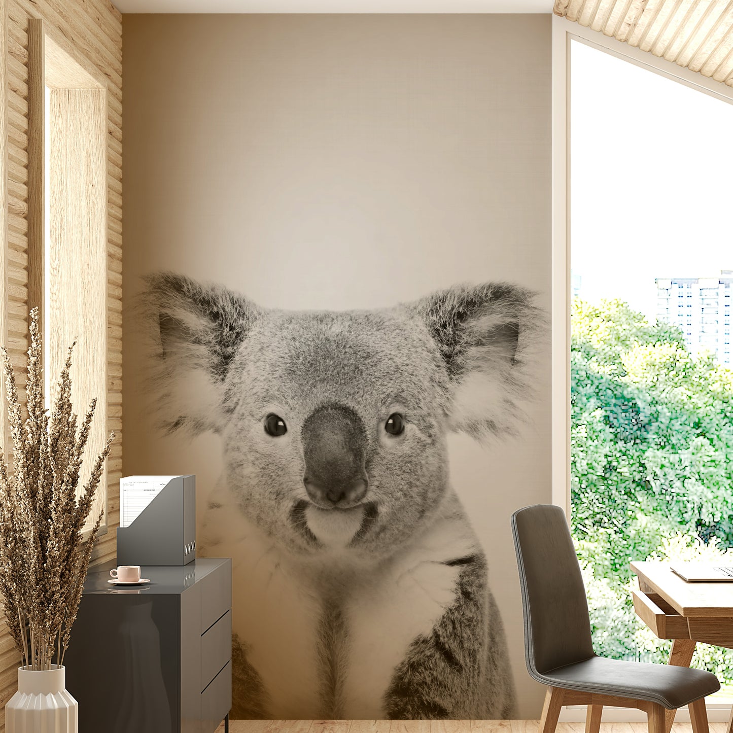 Soft colors of koala fur and natural background.

