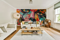 Human or abstract face rendered with kaleidoscopic patterns.

