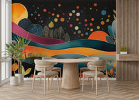 Distant castles or mystical natural formations.

