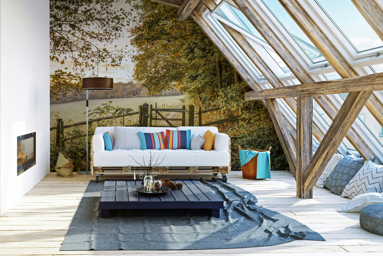 Archway or path leading into an autumn forest.

