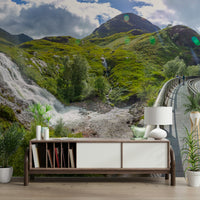 Dynamic water cascading over rocks.

