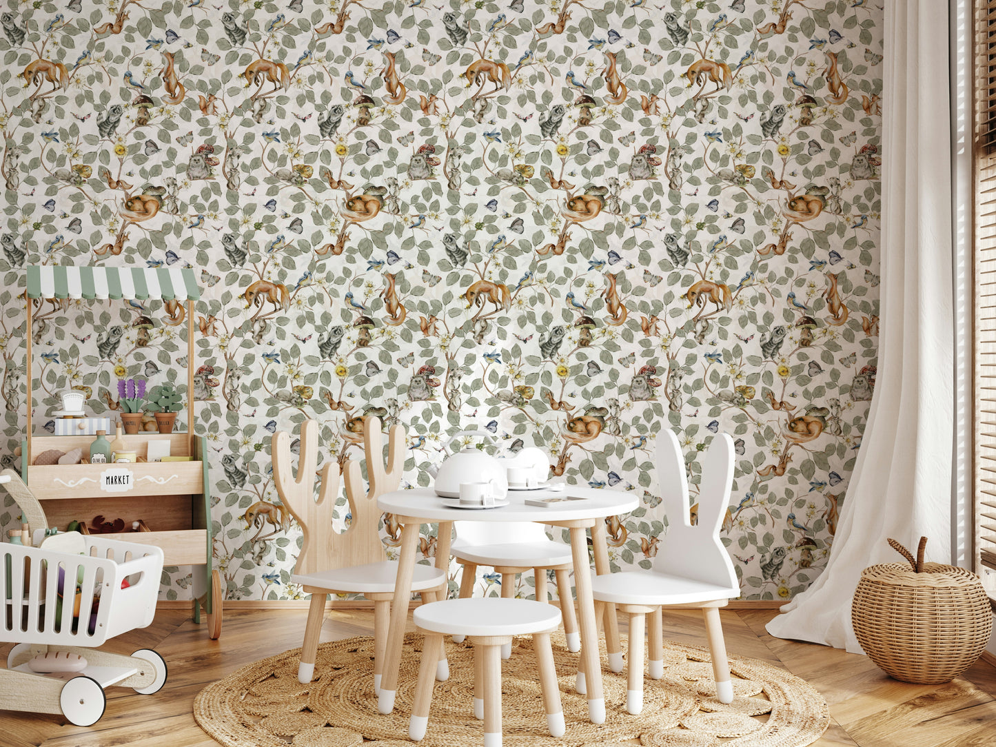 Forest Friends' Chinoiserie Foliage Wallpaper⁠