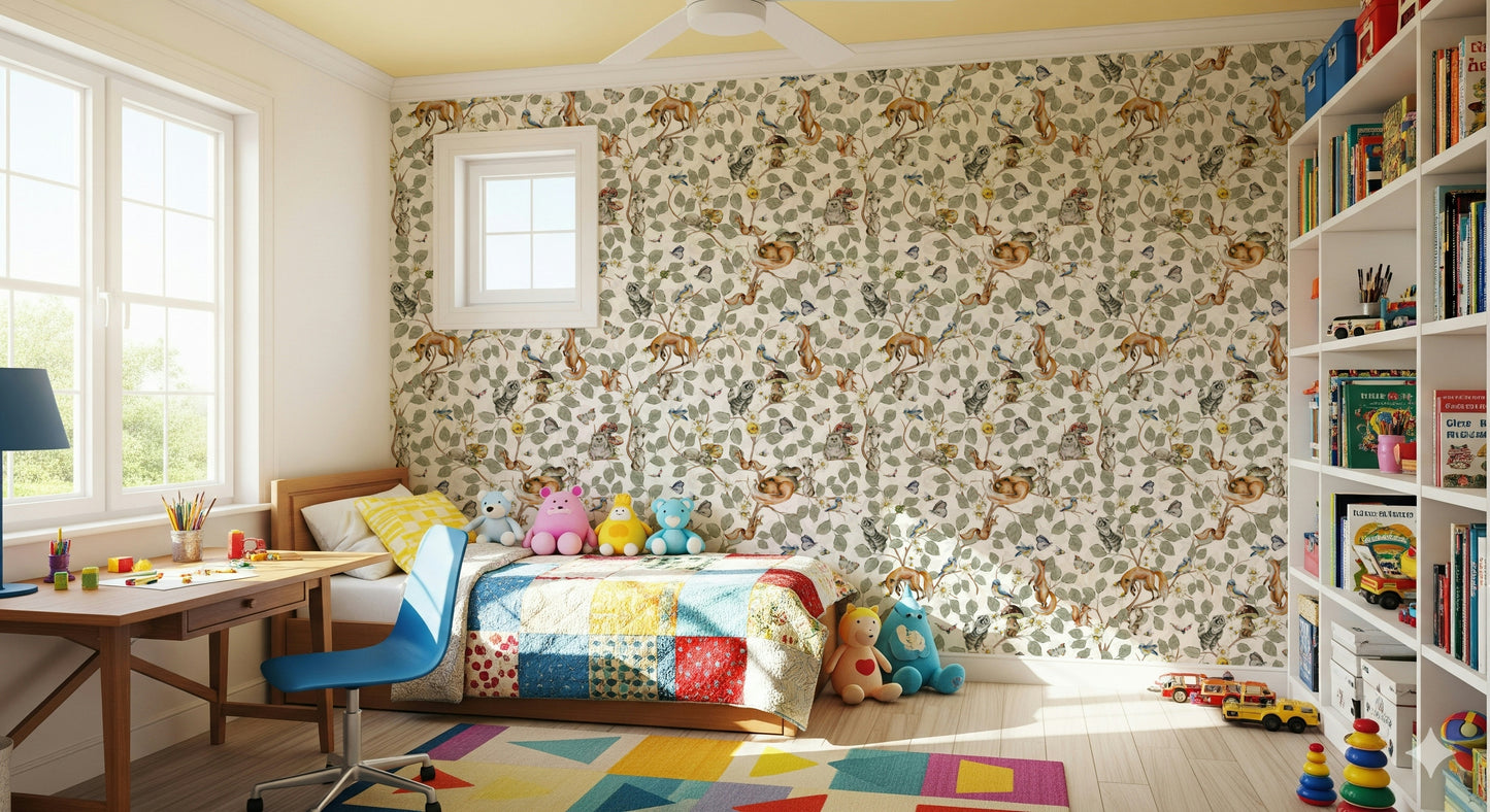 Forest Friends' Chinoiserie Foliage Wallpaper⁠