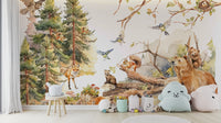 Forest Friends Watercolor mural for a child's room.

