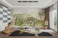 Wall mural with a storybook and cheerful feel.

