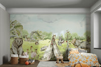 Watercolor Forest Friends mural for a child's room.

