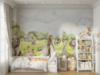 Watercolor Whimsical Forest Friends Wall Mural.

