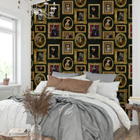 Wallpaper with a mix of neutral and accent colors.

