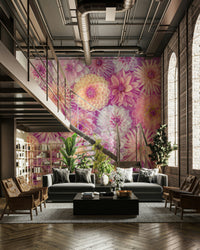 Dense arrangement of various dahlia blooms.

