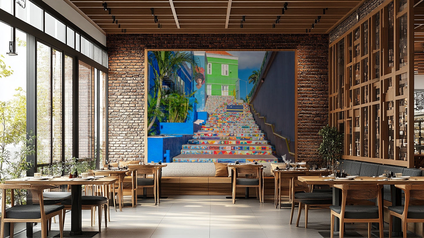 Wall mural with a mix of bright colors.

