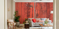 Aged Red Timber mural for a living room.

