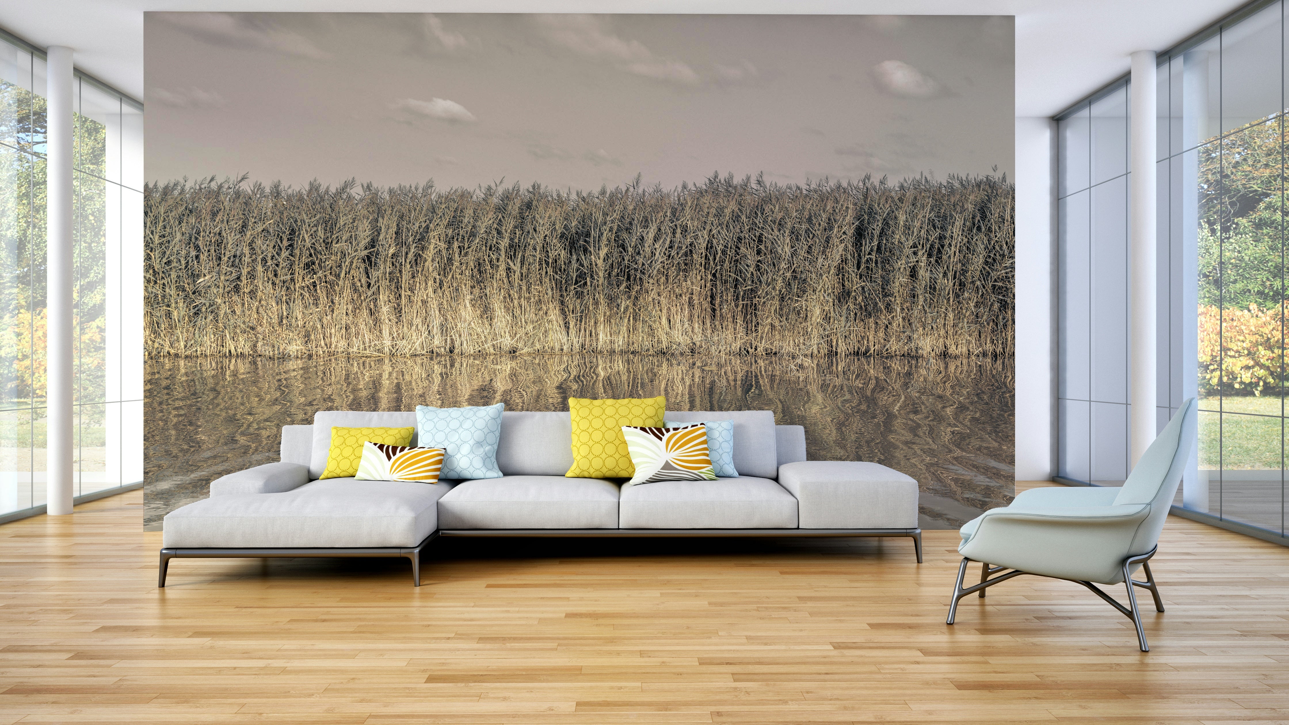 Whispering Water Grass mural for a bedroom.

