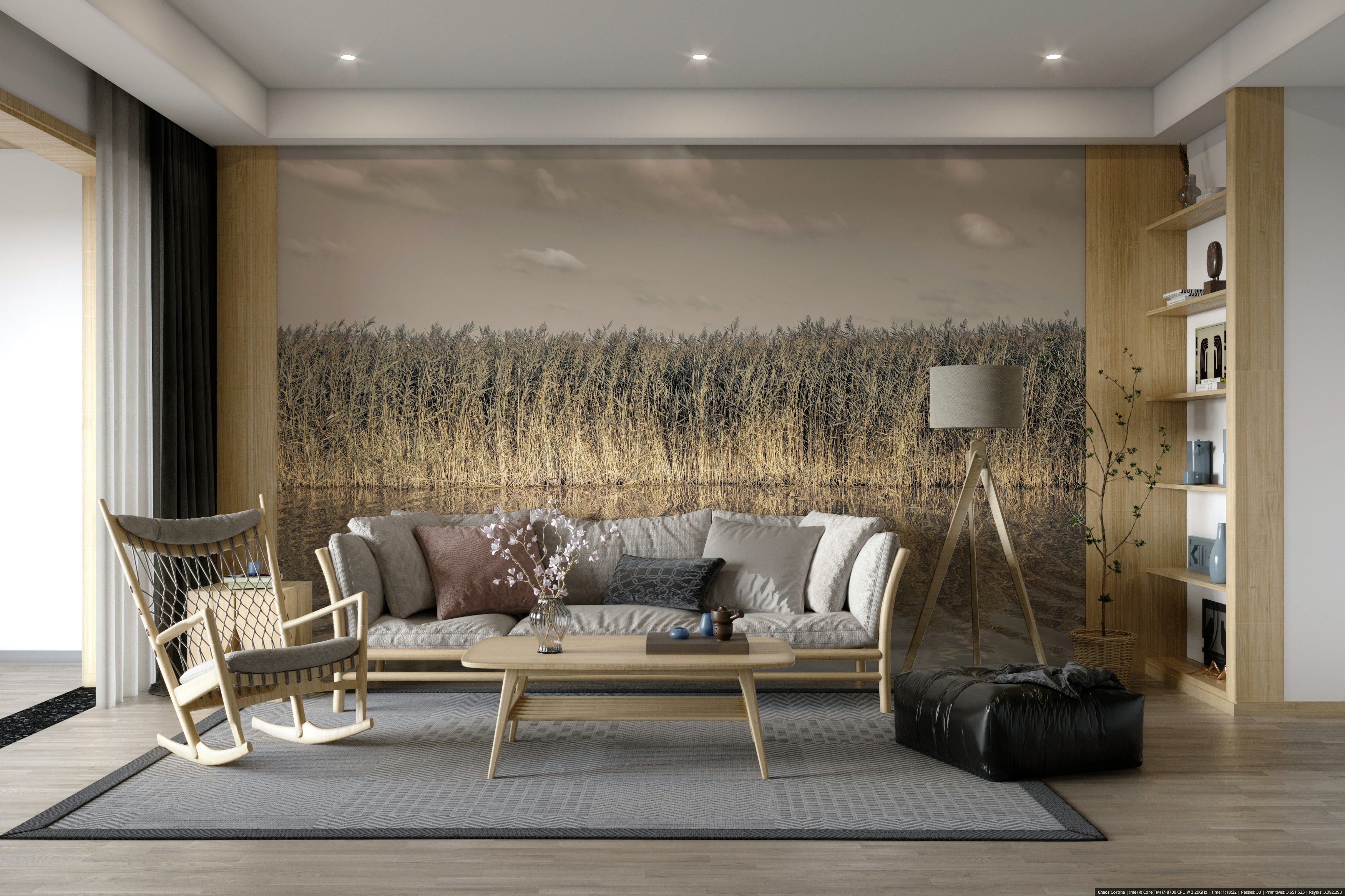 Installation of the mural on a white wall.

