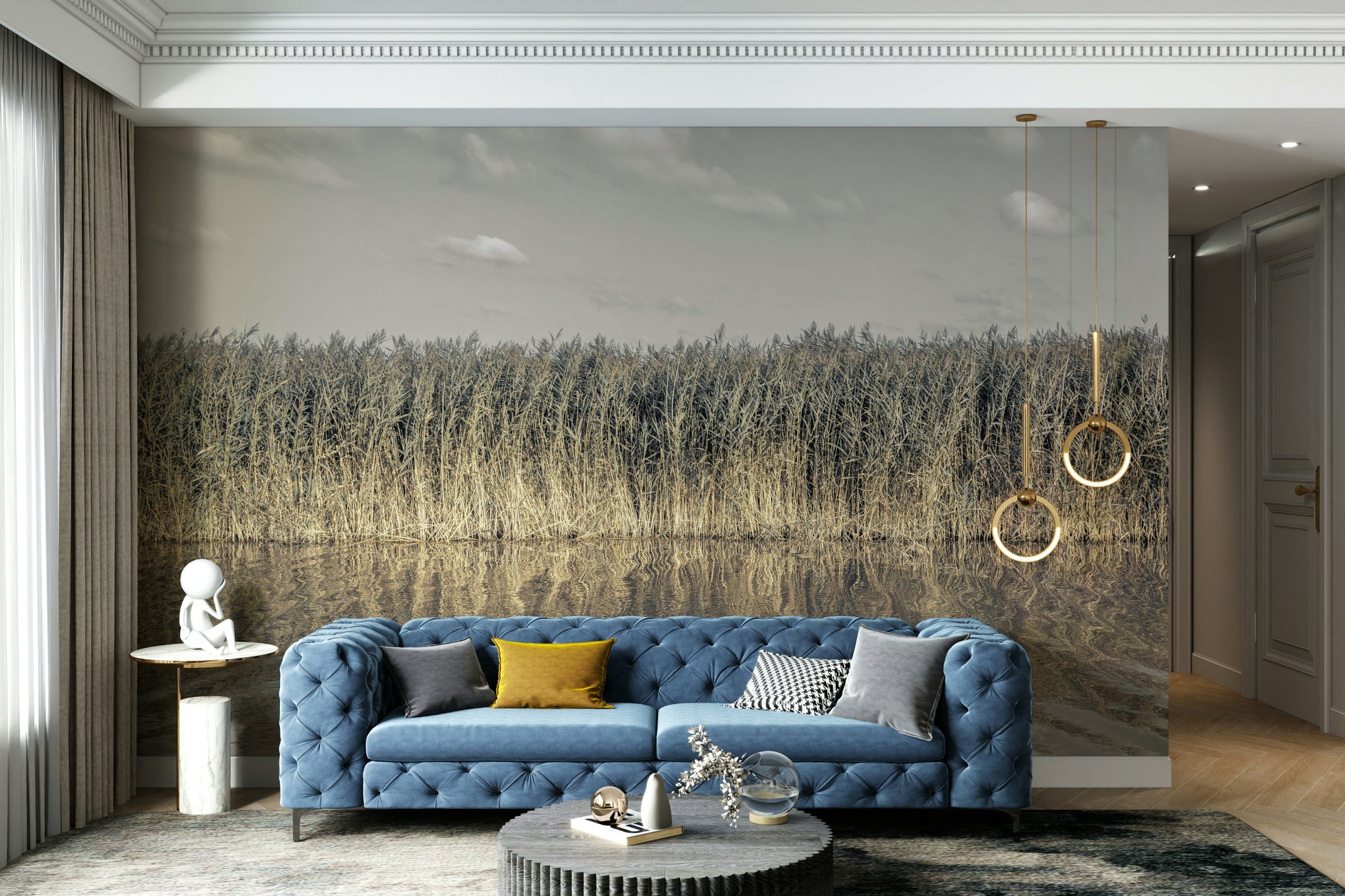 Whispering Water Grass wallpaper with a soft, watercolor effect.

