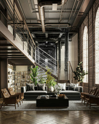 The design evokes a sense of depth, architectural repetition, and serene contemplation.
