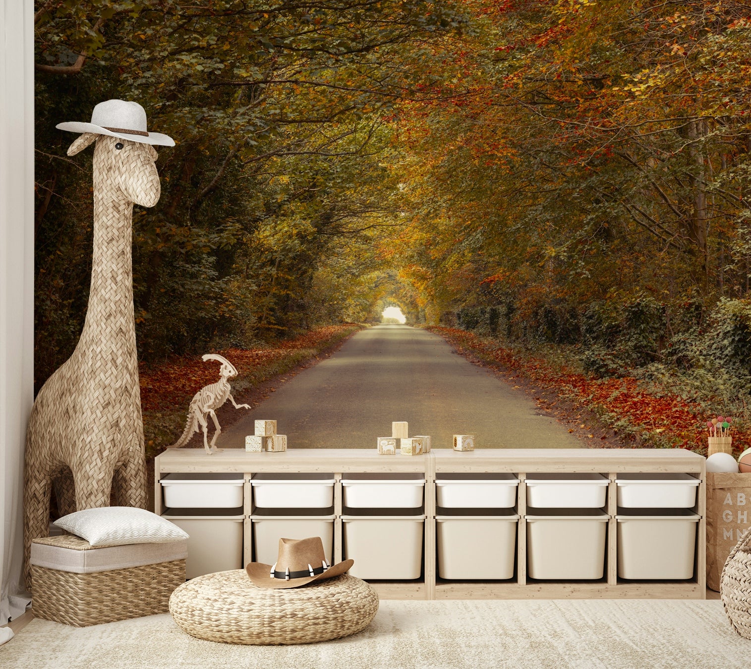 Captures the essence of a beautiful drive through an autumn forest.
