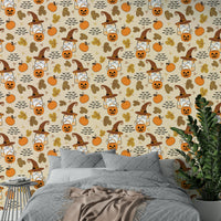 Autumn leaves Cute Halloween wallpaper pattern