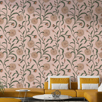 Features delicate, trailing botanical designs.
