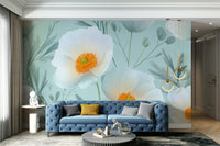 Features graceful poppy flowers in various stages of bloom.
