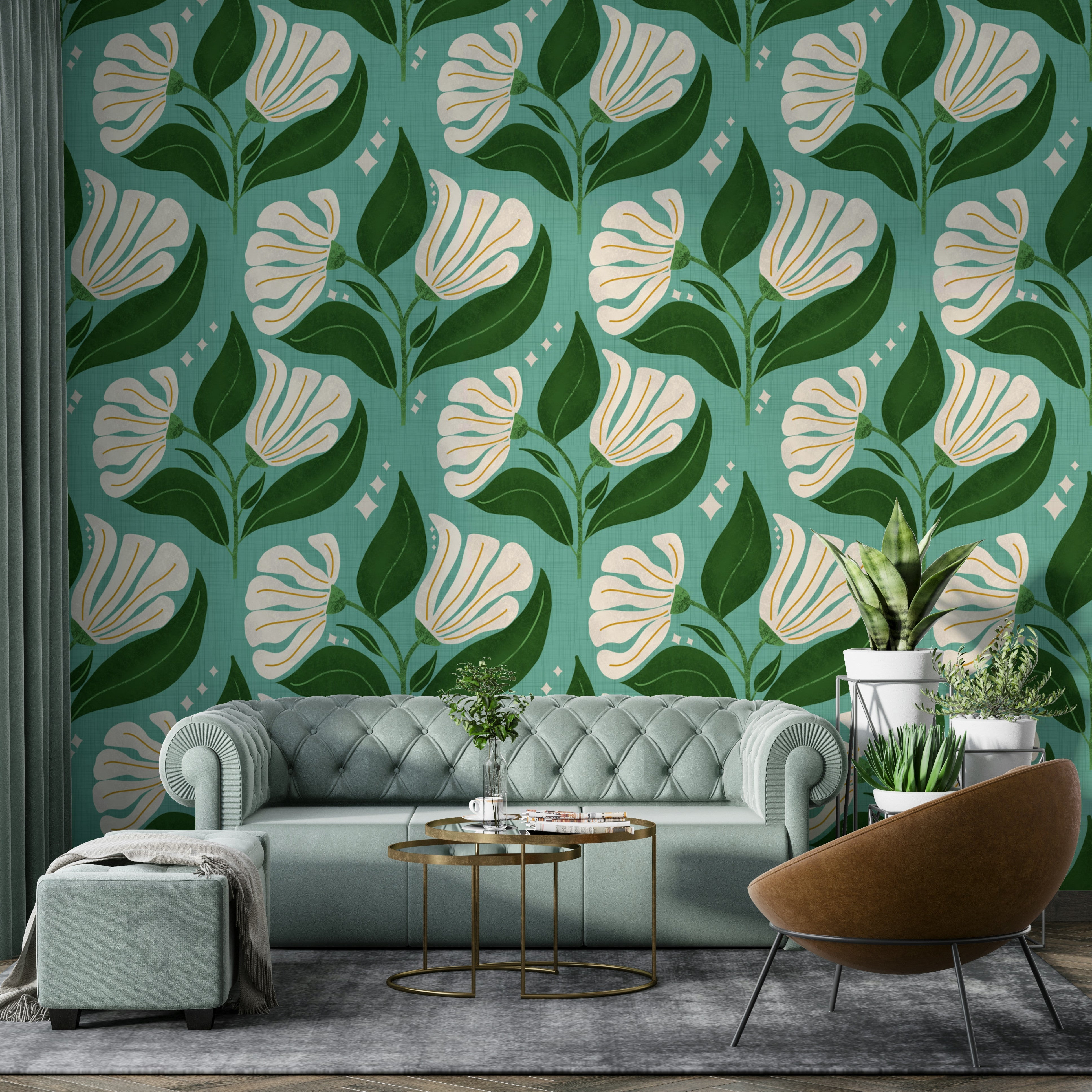 The style is reminiscent of 1970s design.
