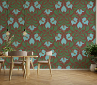 Features lush botanical elements and flowers.
