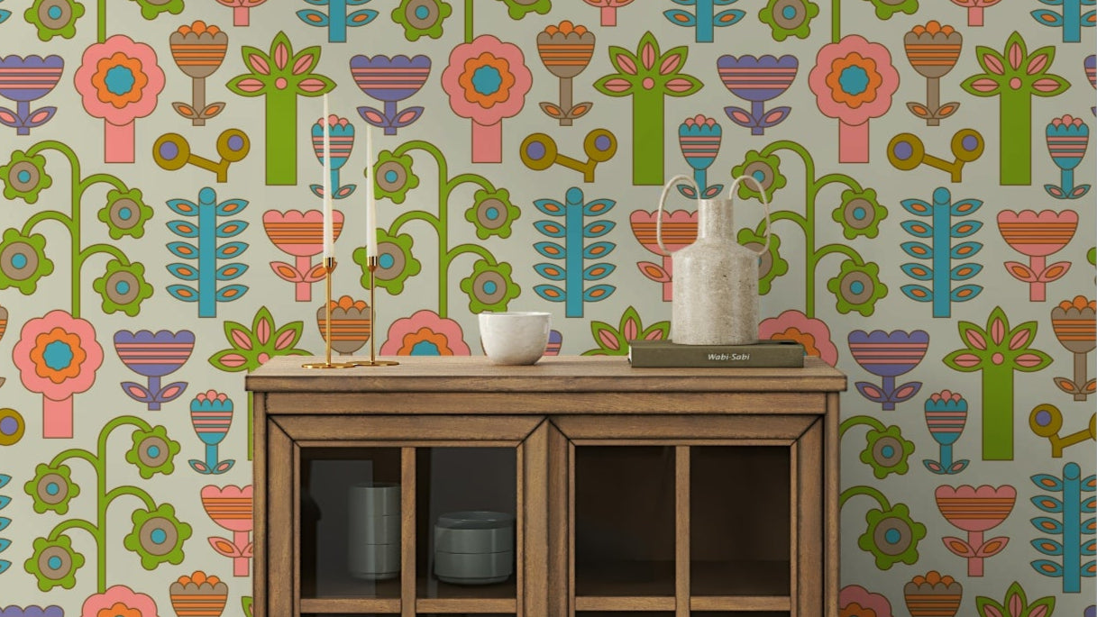 The color palette is warm pastels, including creams and soft hues.
