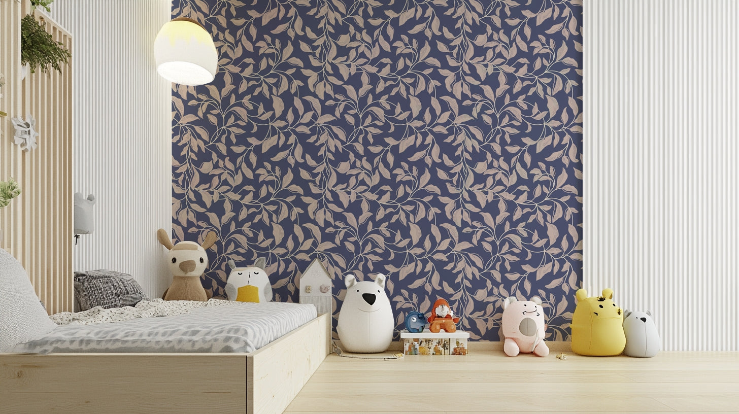 Features a delicate pattern of leaves, arranged to suggest a graceful, downward-trailing movement.
