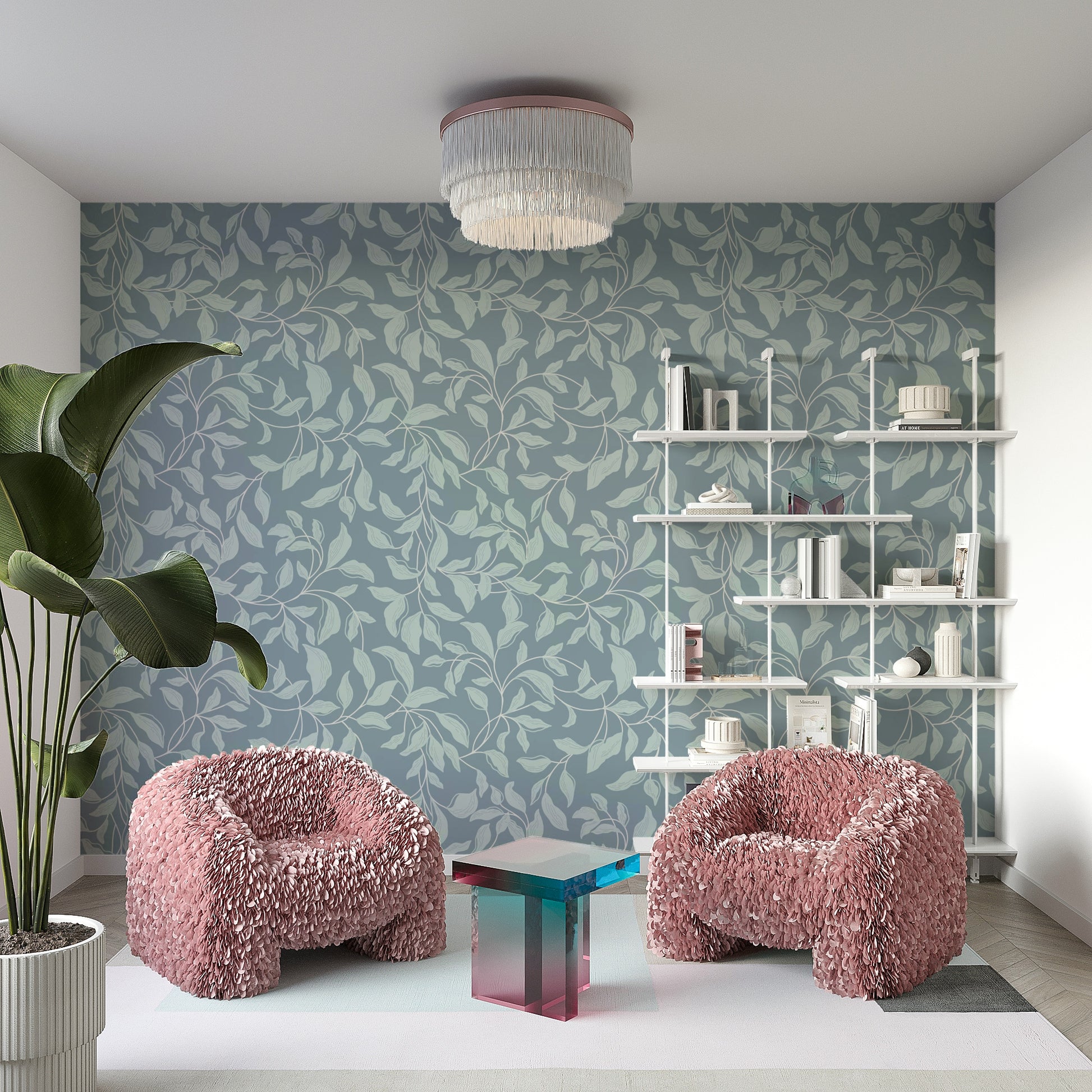 Features delicate intertwining vines, possibly with subtle leaves or small blossoms.
