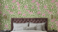 Wallpaper with a pattern of various classic flowers.

