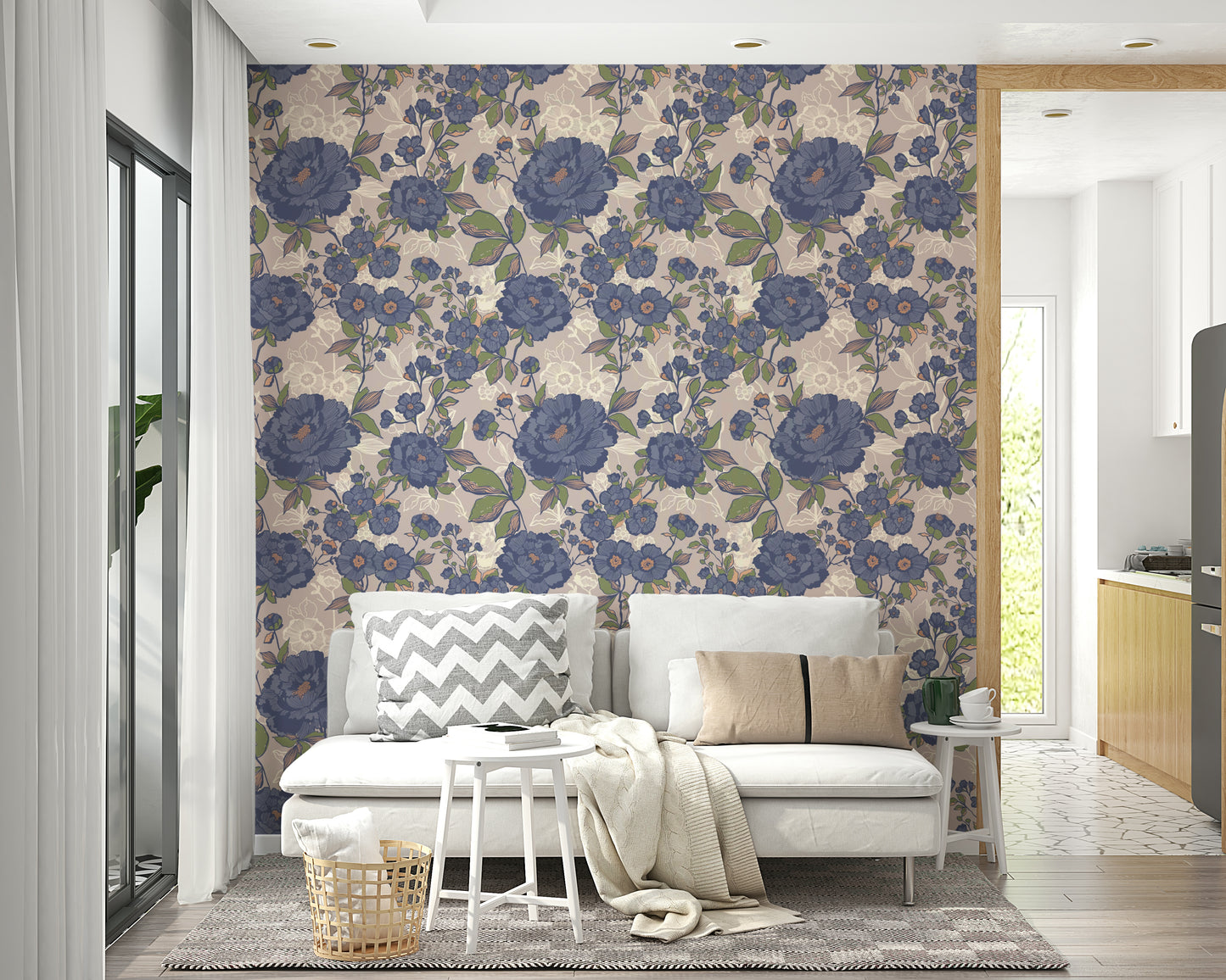 Wallpaper with a pattern of various classic flowers.

