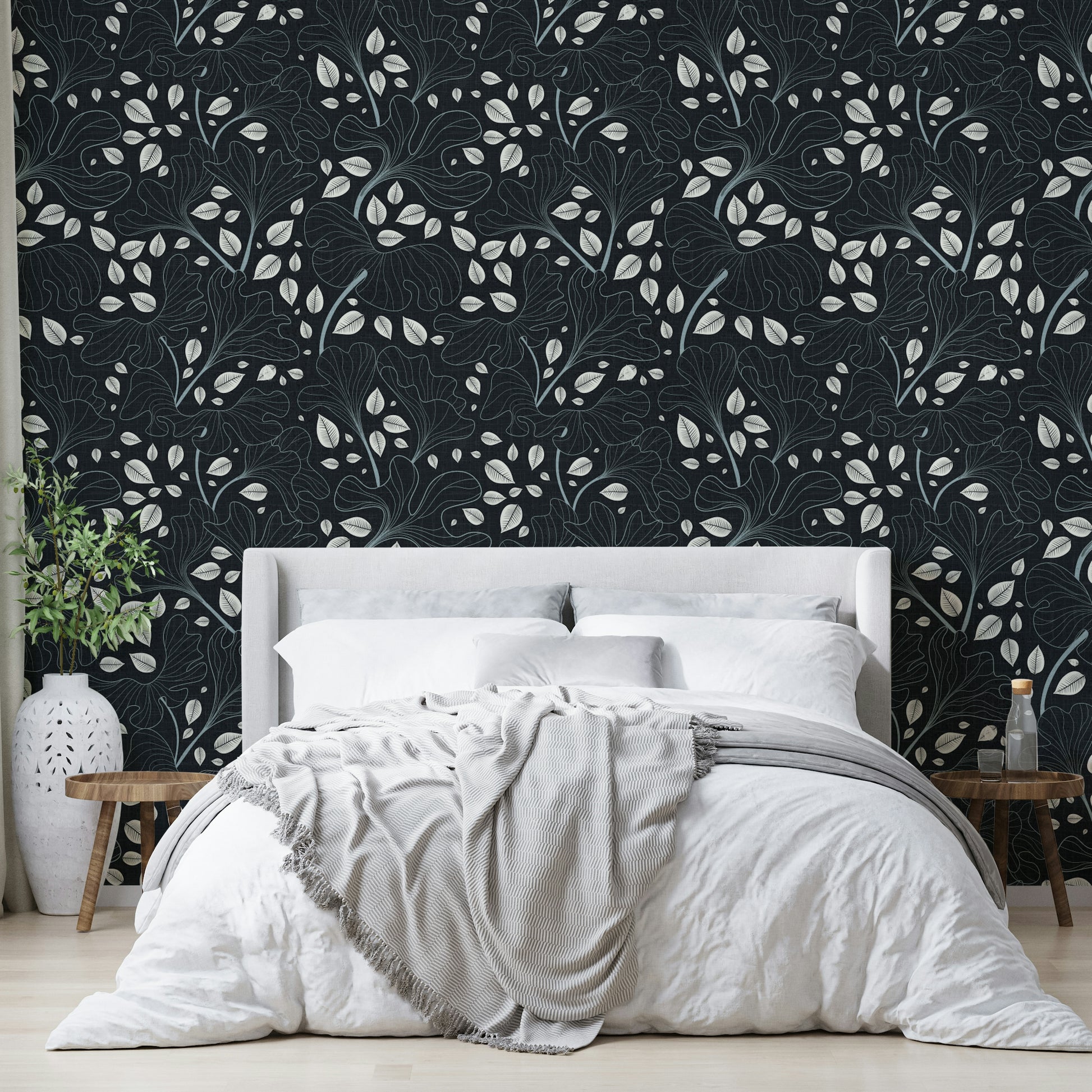 Timeless Ginkgo Garden mural for a living room.

