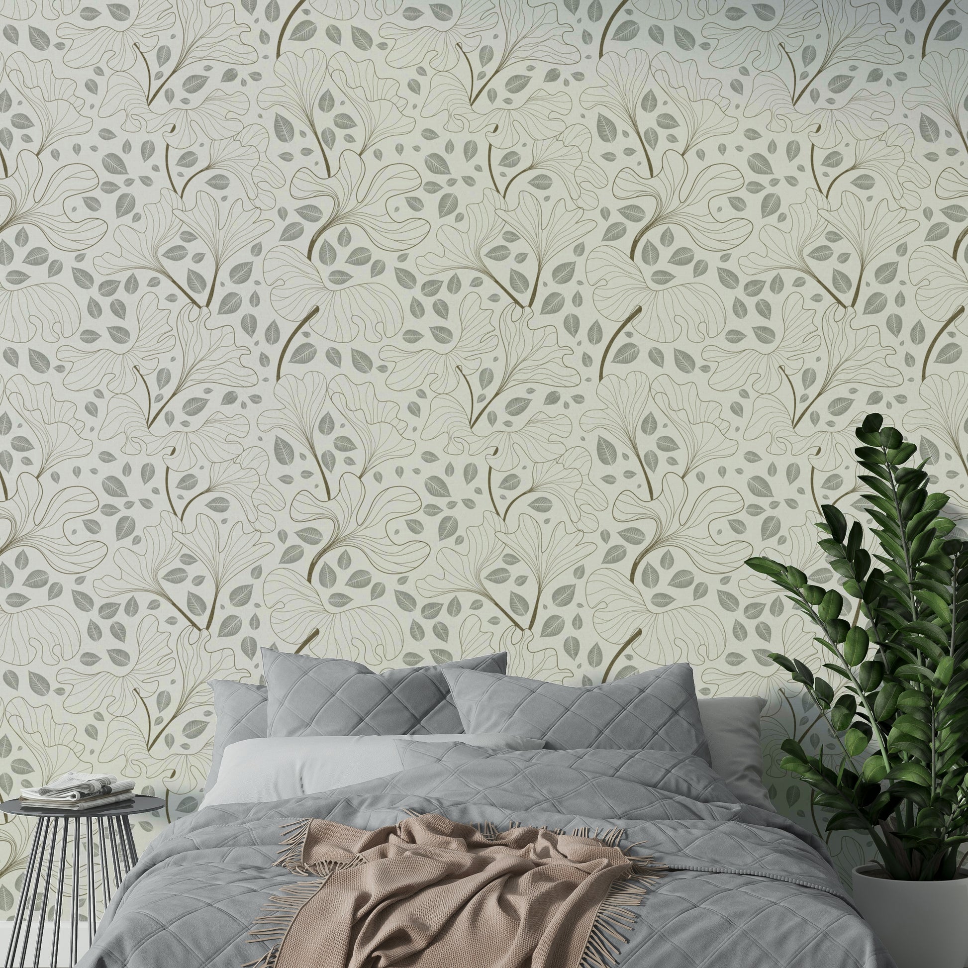 Timeless Ginkgo Garden mural for a living room.

