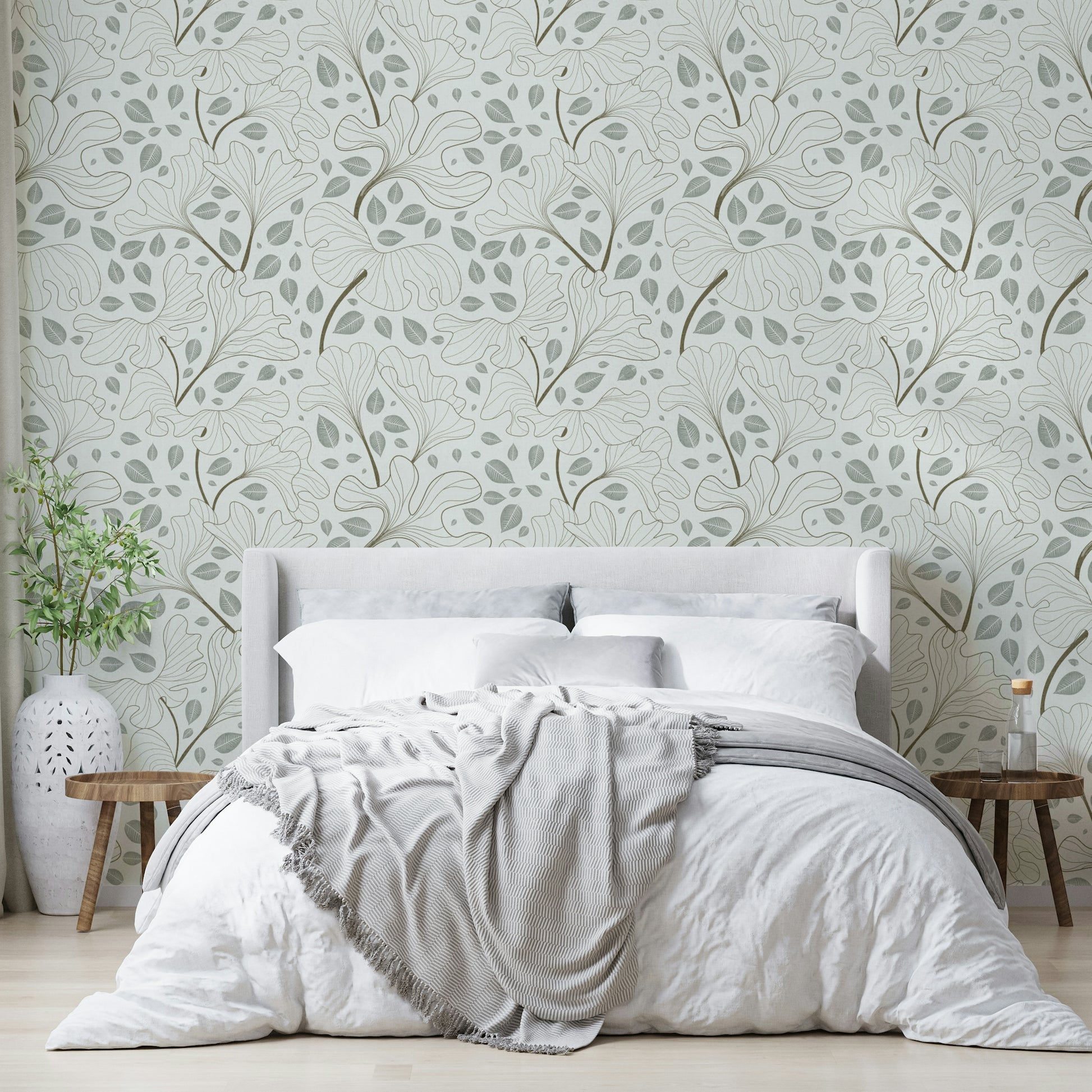 Close-up of a ginkgo leaf.

