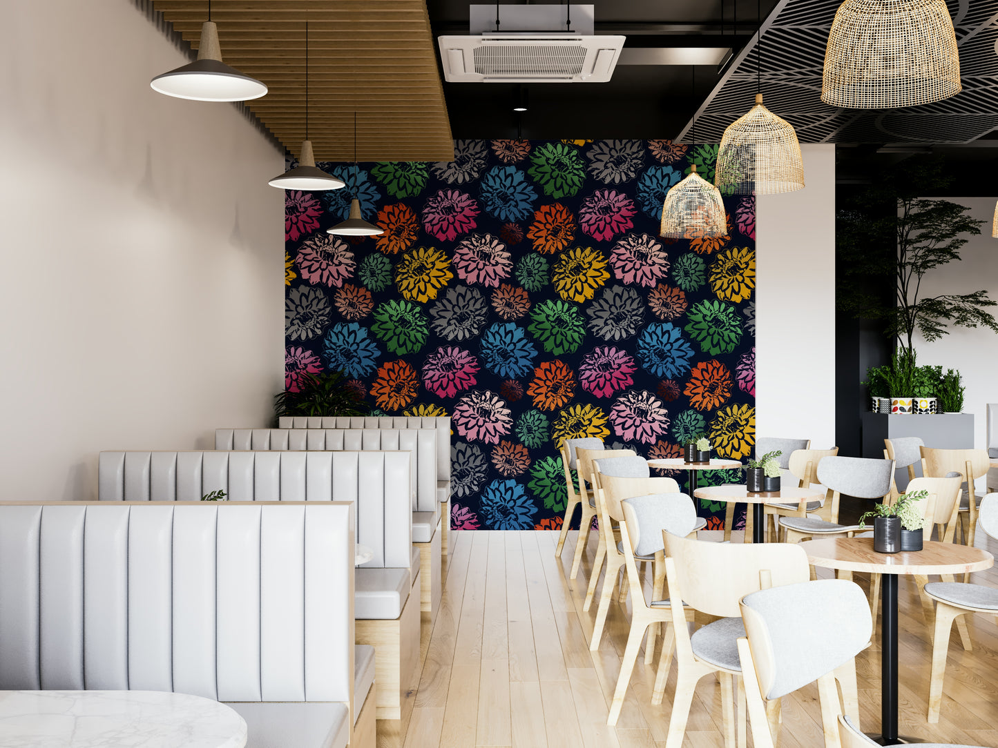 Dahlias Colors Navy Wallpaper.

