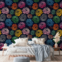 Dahlias Colors Navy mural for a living room.

