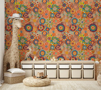 Close-up of the yellow and red flowers.

