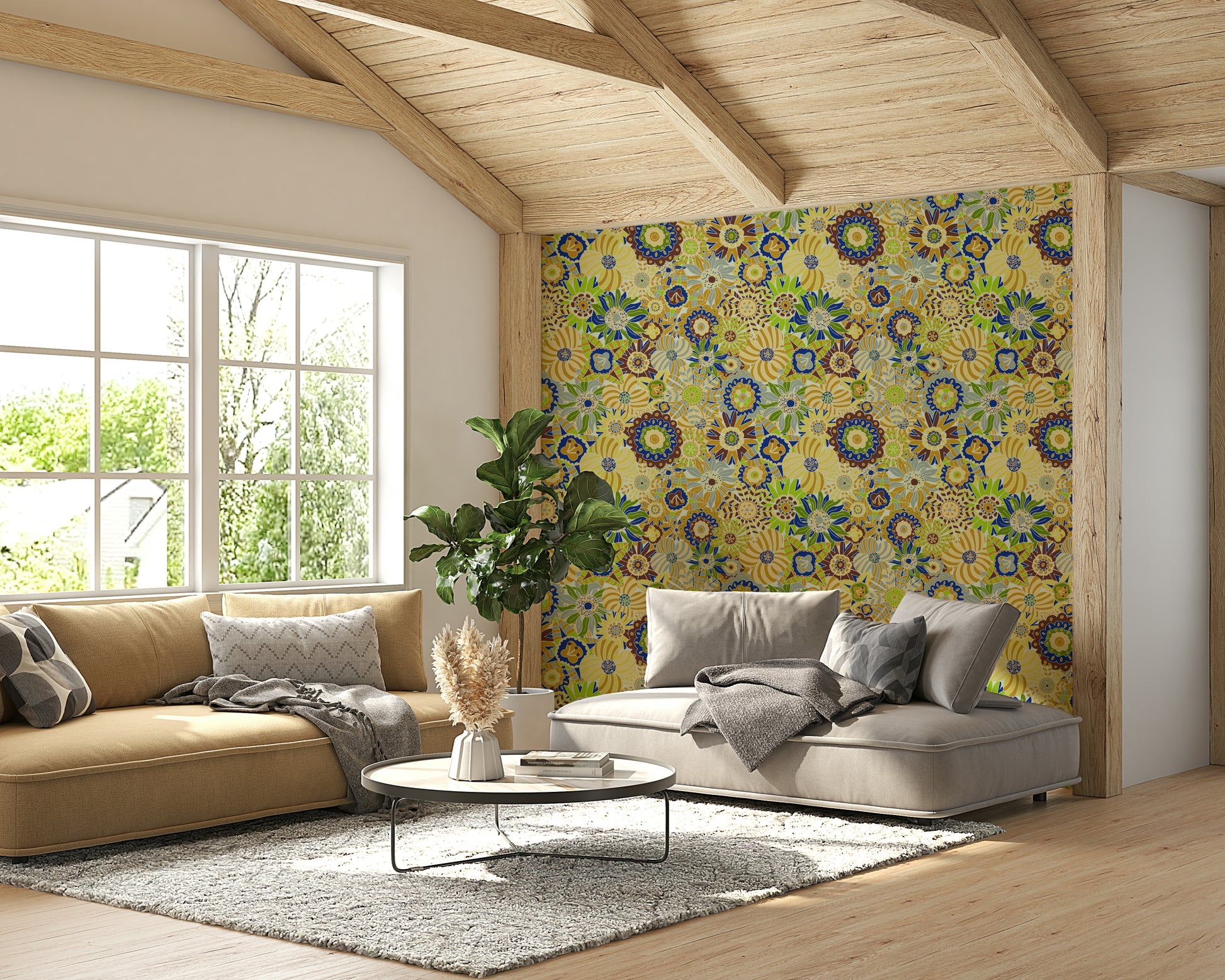 Summer Morning Scandi Flowers mural for a bedroom.

